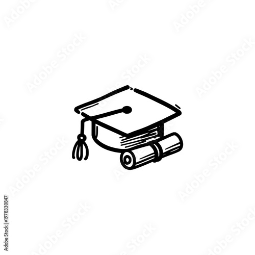 Quadro su tela Graduation cap with diploma icon logo design