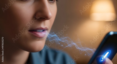 Woman Using Voice Assistant on Smartphone, Voice Recognition Technology