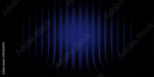 Abstract a mesmerizing abstract background of deep blue illuminated curtains, set against a stark black backdrop. The vertical lines create a sense of depth.