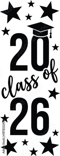 Class Of 2026 Graduation Cap Stars and Sparkle Typography T-Shirt SVG Design Bundle Vector Illustration