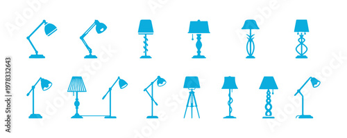 Clean and modern standing lamp icon collection on a white background.