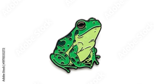 Charming Enamel Pin of a Vibrant Green Amphibian, Detailed Wildlife Illustration, Isolated on White Background, Nature-Inspired Accessory
