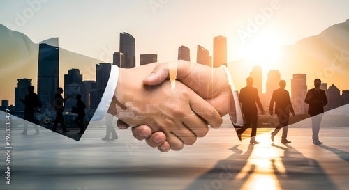 Business Handshake with City Skyline: Partnership, Agreement, and Success Concept