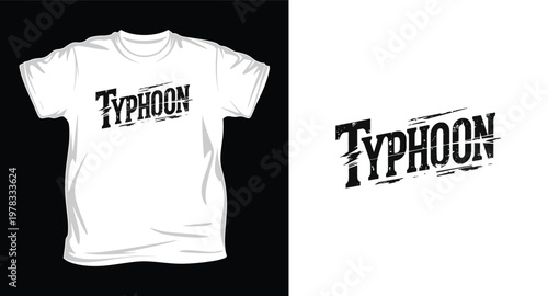 Typhoon logo on white t shirt and background