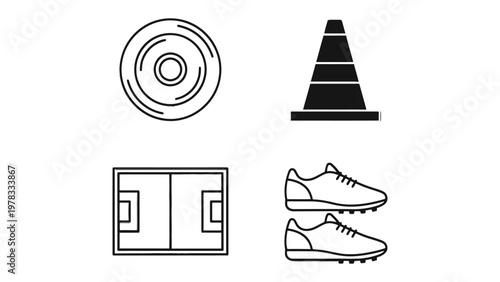 Sport Equipment Icons Set: A carefully curated set of essential sporting icons, perfect for representing fitness and competition.