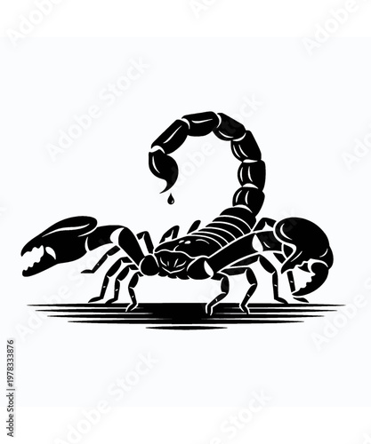 black scorpion with stinger raised flat design vector illustration