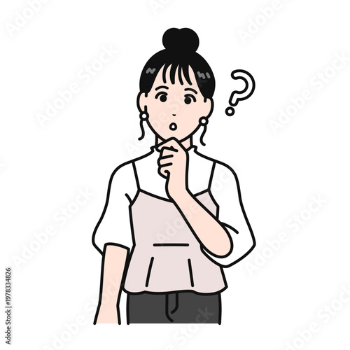 疑問符を浮かべて首を傾げるまとめ髪の若い女性のシンプルなベクターイラスト素材