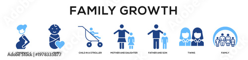 Glyphcolor - Family Growth web banner icon vector illustration concept