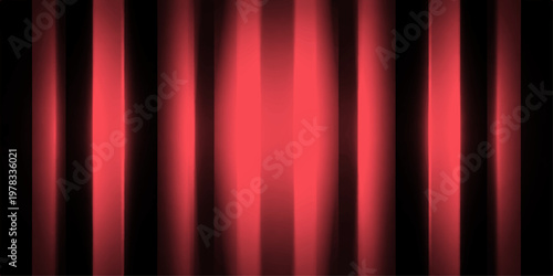 Abstract a striking red curtain of a theater or stage, elegantly draped and ready for a performance. The dark background creates a dramatic contrast.