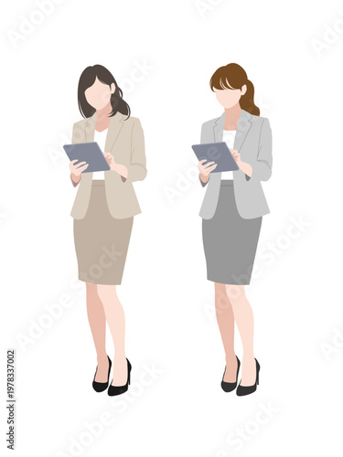 タブレット端末を使用しているビジネスパーソンのイラスト素材 ベクター 女性 OL