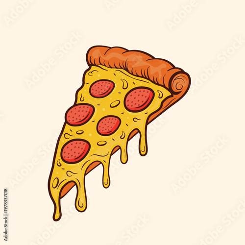 Pizza Slice with Melting Cheese Illustration vector