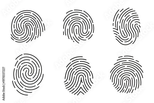 Fingerprint scanning icon set. Fingerprint identity and security symbols isolated on transparent background. Fingerprint icon signature signs for password encryption. Vector illustration