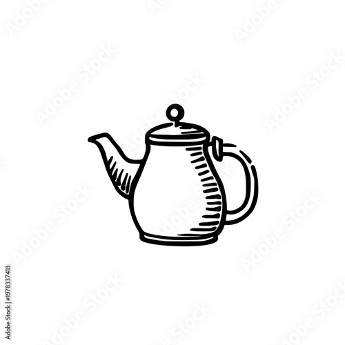 Kettle icon logo design. Teapot sign and symbol. Kettle icon. Hand drawn doodle sketch for kitchen, cafe and tea house.