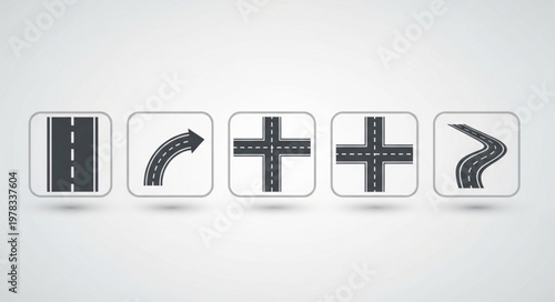 Collection of road intersection icons with different designs.