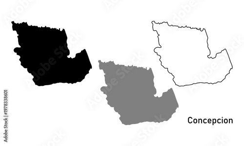 Map of Concepcion Department, a region in Paraguay. Map in black, gray, and outline