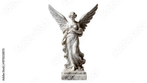 Cuadro en lienzo Marble angel statue with outstretched wings, isolated on transparent background