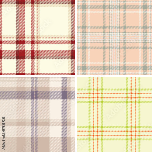 Seasonal tartan collection built for fall marketing kits. Multiple plaid designs support cohesive campaigns. Vector structure remains editable.
