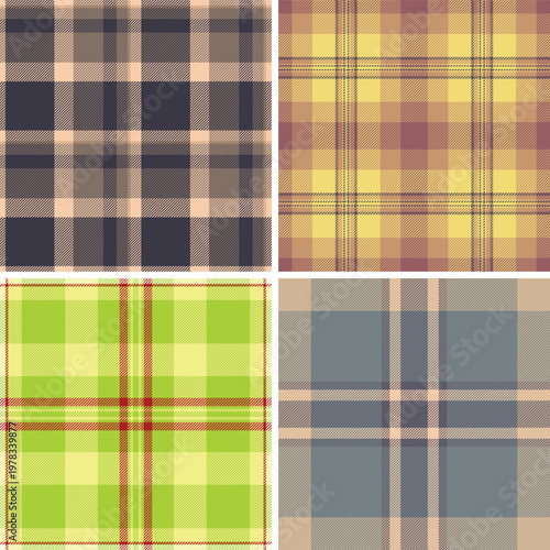 Plaid bundle created for alfresco meals, casual fashion, and picnic blankets. Coordinated tartan repeats enhance textile, digital, and print projects.