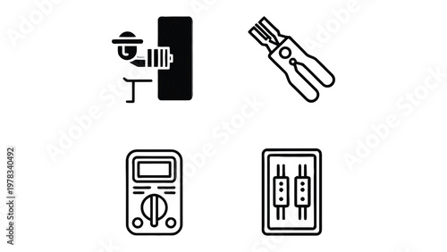 Electrical Tools Illustration: An illustration featuring several essential electrical tools: a fuse, a multimeter, and a wire stripper, representing the core elements of electrical work.