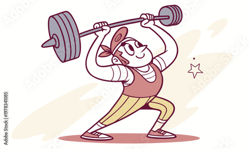 Cartoon Gym Fitness Bodybuilder Strong Muscle Character Workout Vector Illustration Isolated Set
