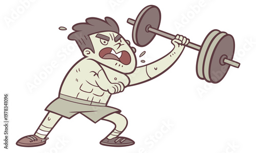 Cartoon Gym Fitness Bodybuilder Strong Muscle Character Workout Vector Illustration Isolated Set
