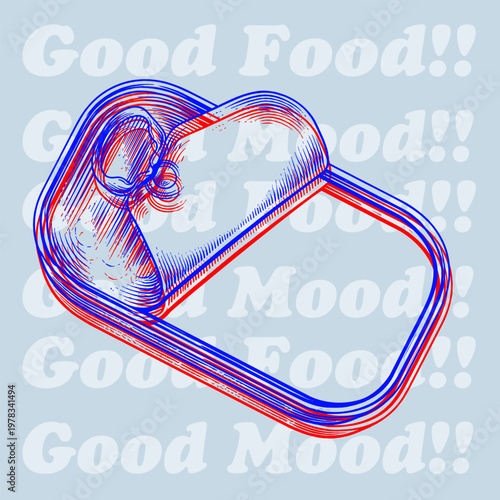 Empty cans, used for canned food, with a hand-drawn, vintage style vector.