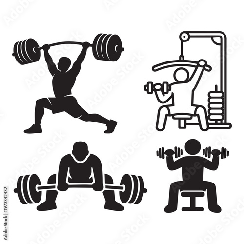 Weight Training Exercises Icons Set