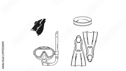 Scuba Diving Gear: Explore the depths with this set of essential scuba diving equipment, ready for underwater adventures, this illustration provides a clear and concise view of what you need.