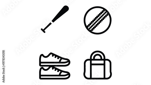 Sport Icons: A collection of simple, minimalistic icons representing essential elements of sport and leisure activities. They embody the spirit of athletic pursuits and recreational enjoyment.