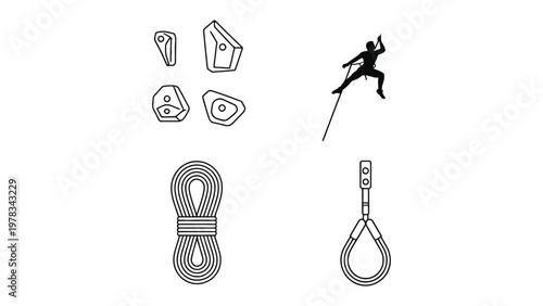 Essential Climbing Equipment: A minimalistic illustration featuring climbing equipment, perfect for highlighting the necessary gear needed for conquering any climb.