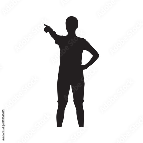 Silhouette of a person pointing with one hand on hip isolated on white background