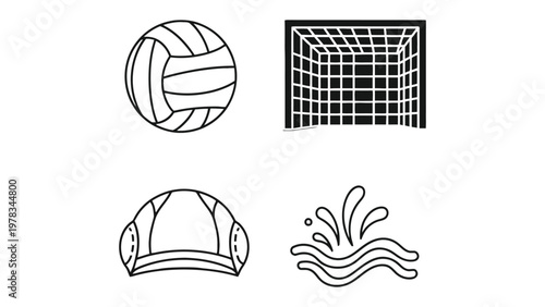 Water Polo Essentials: A graphic arrangement featuring essential elements of water polo. 