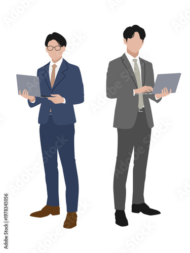 ノートパソコンを持った ビジネスパーソンのイラスト素材 男性 白背景