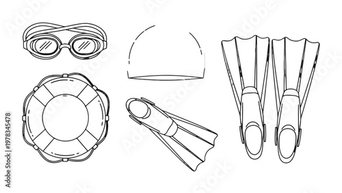 Swim Gear Essentials: An illustration showcasing essential swim gear, ready for a refreshing aquatic adventure.