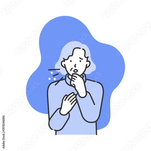 Mature woman coughing and holding throat for respiratory infection prevention bronchitis treatment and influenza symptom visualization to promote clinical hygiene and medical care