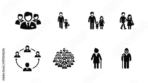 Black silhouette people icons set.