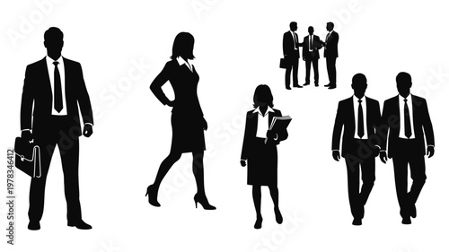 Silhouettes of business professionals walking together.