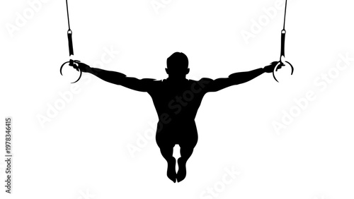 Gymnastics Ring Silhouette - Male Athlete Still Rings Performance Sports Vector Icon Isolated on White