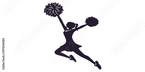 Jumping Cheerleader Silhouette Vector - Happy Girl with Pom Poms Illustration