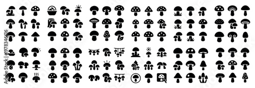 Nature icons with mushroom cap stem minimal