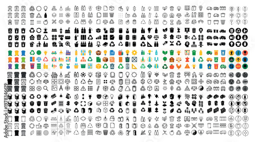 Interface icons with bin bag lock colorful outline