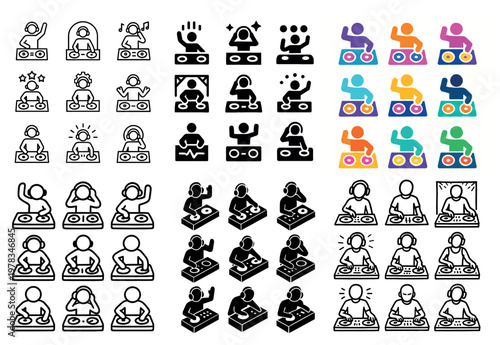 Music icons with dj turntable headphones colorful