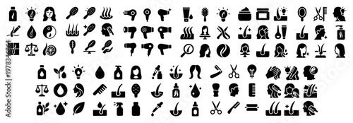 Beauty icons with comb hair dryer scissors minimal