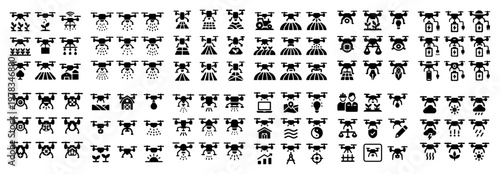 Technology icons with drone camera minimal