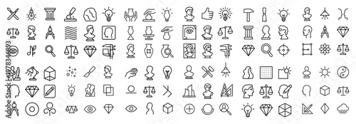 Justice icons with scale gavel book minimal outline