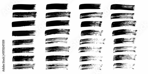Abstract arrangement of black brush strokes on a white background