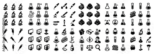 Laboratory icons with flask test tube microscope bold
