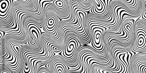 Optical illusion featuring swirling black and white lines creating a dynamic pattern