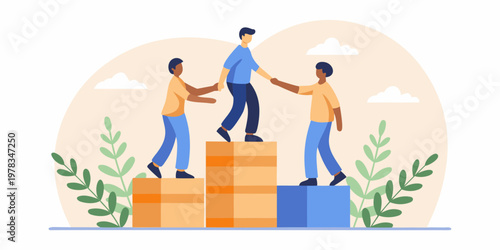 Teamwork and support people helping each other reach a common goal