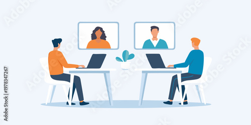 People collaborating remotely in a virtual meeting using laptops